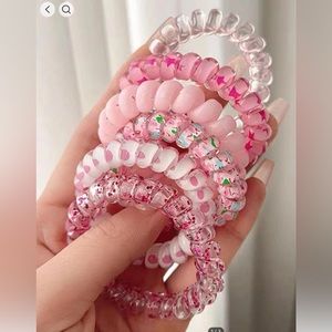 WOMAN FLORAL PRINT COIL WIRE CASUAL HAIR TIE FOR DAILY LIFE (PINK)